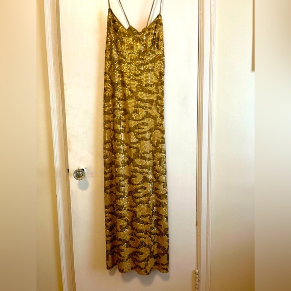 gold sequin dress anthropologie Gold Pleated Off Shoulder Bubble Hem Strapless Sequin Mini Dress L / Gold main image 0